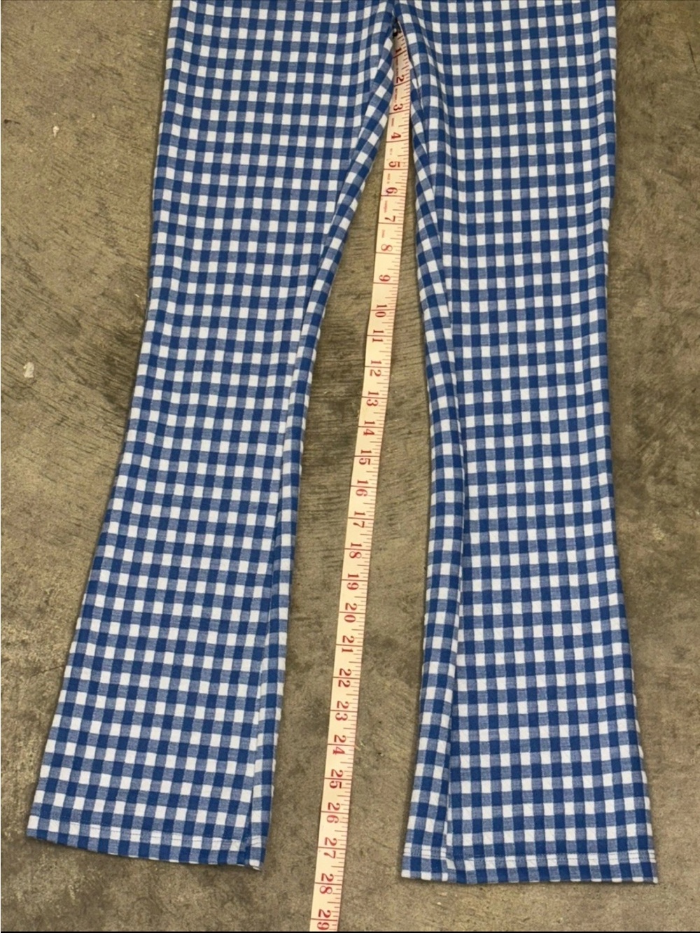 Urban Outfitters Casey Kick Flare Leg Pants Gingham Check Blue White SZ.XS - Picture 7 of 8